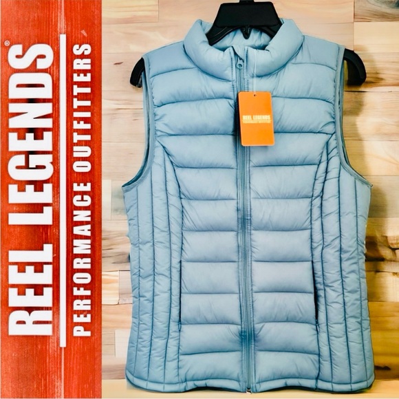 NWT! Reel Legends Women’s Light Blue Puffer Vest Zipper Pockets Size Small - Picture 8 of 14